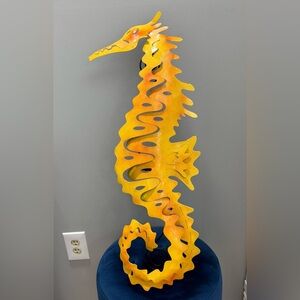 3D Seahorse Yellow and Orange Metal Wall Art with Candle Holder 30”x10”